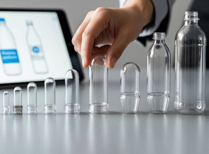 person choosing PET preform size for product