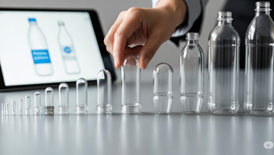 person choosing PET preform size for product