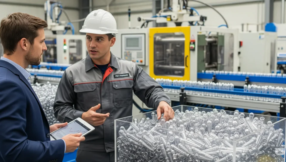 PET preform manufacturer talking to client