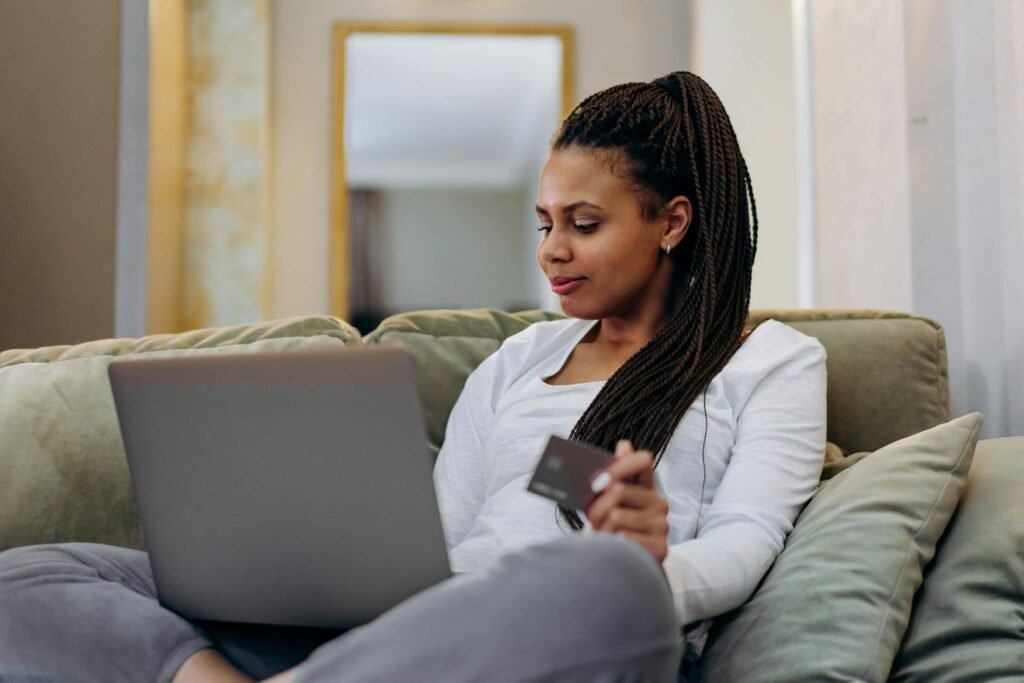 woman ordering PET preforms online