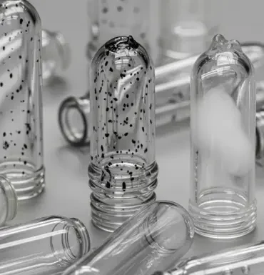 Dirty plastic PET preforms to check quality
