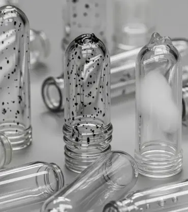 Dirty plastic PET preforms to check quality